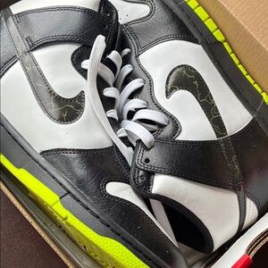 Nike Dunk Hi White and Black with Volt Accents